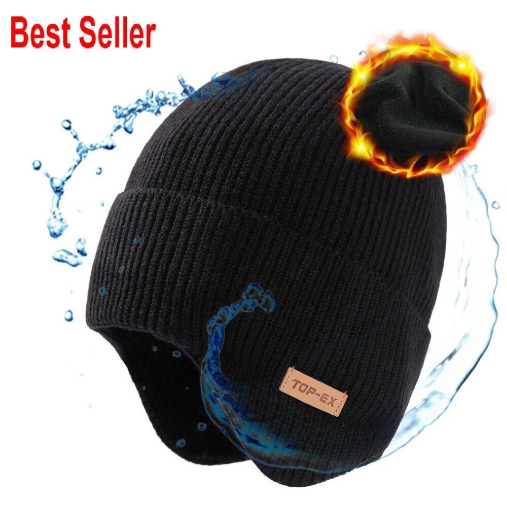 Waterproof Fleece Lined Merino Wool Winter Beanie Ski Running Cold Weather
